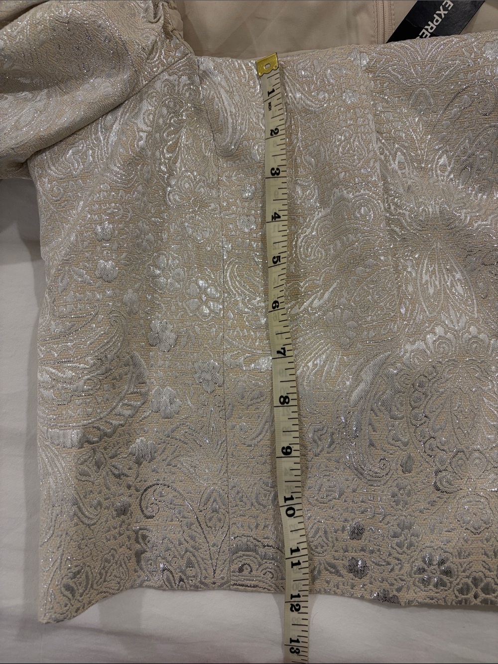 Rachel Zoe Metallic Ivory Puff-Sleeve Brocade Top - Picture 7 of 7